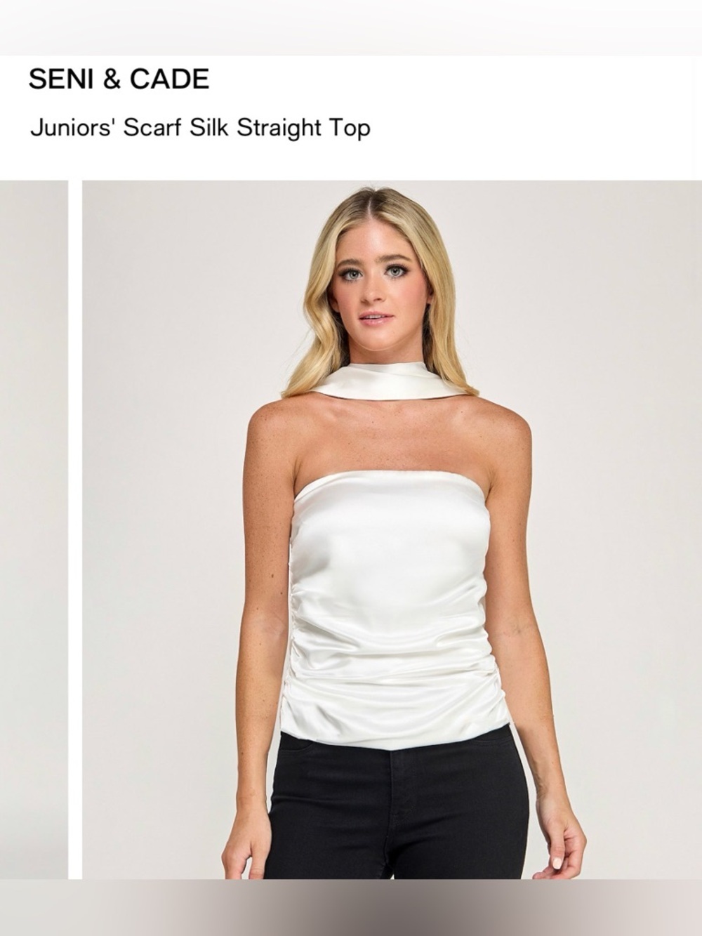 Seni & Cade White Satin Scarf-Neck Camisole